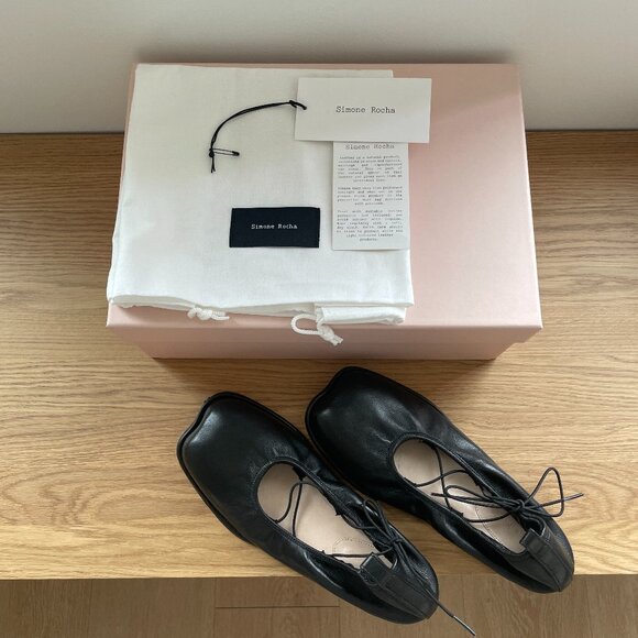 Simone Rocha Black Leather Heart Toe Ballet Flats | Size 5 - Picture 4 of 10